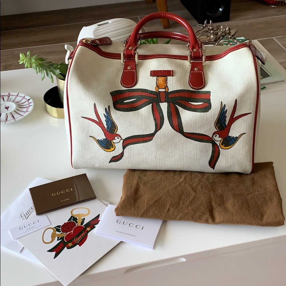 Gucci Speedy Monogram Red Patent Piping